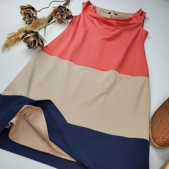 Muse Boston Proper Tan Coral Color Block Dress 0 - Picture 3 of 9